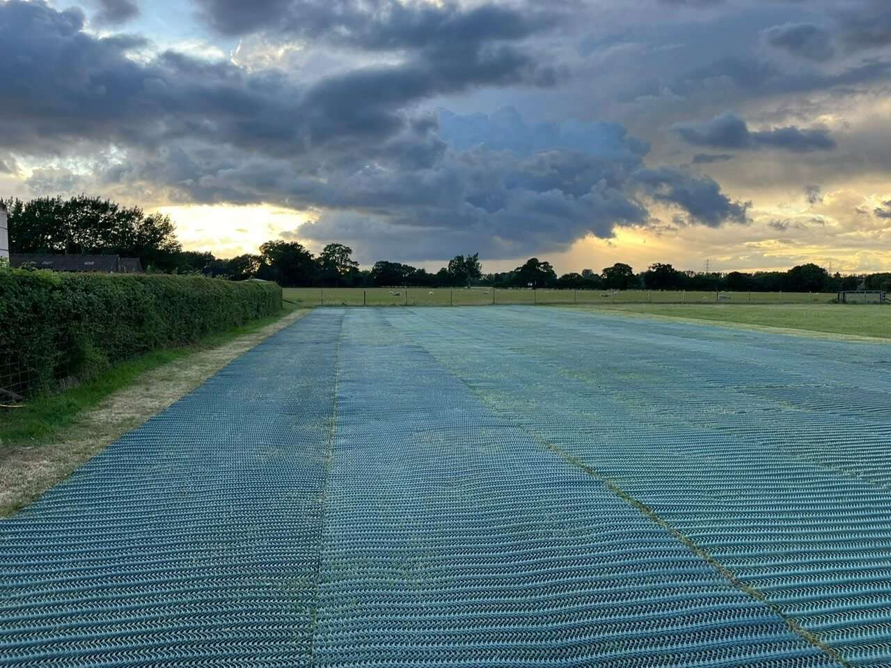 Heavy grass reinforcement mesh installed for customer overflow parking at Battlers Green Farm