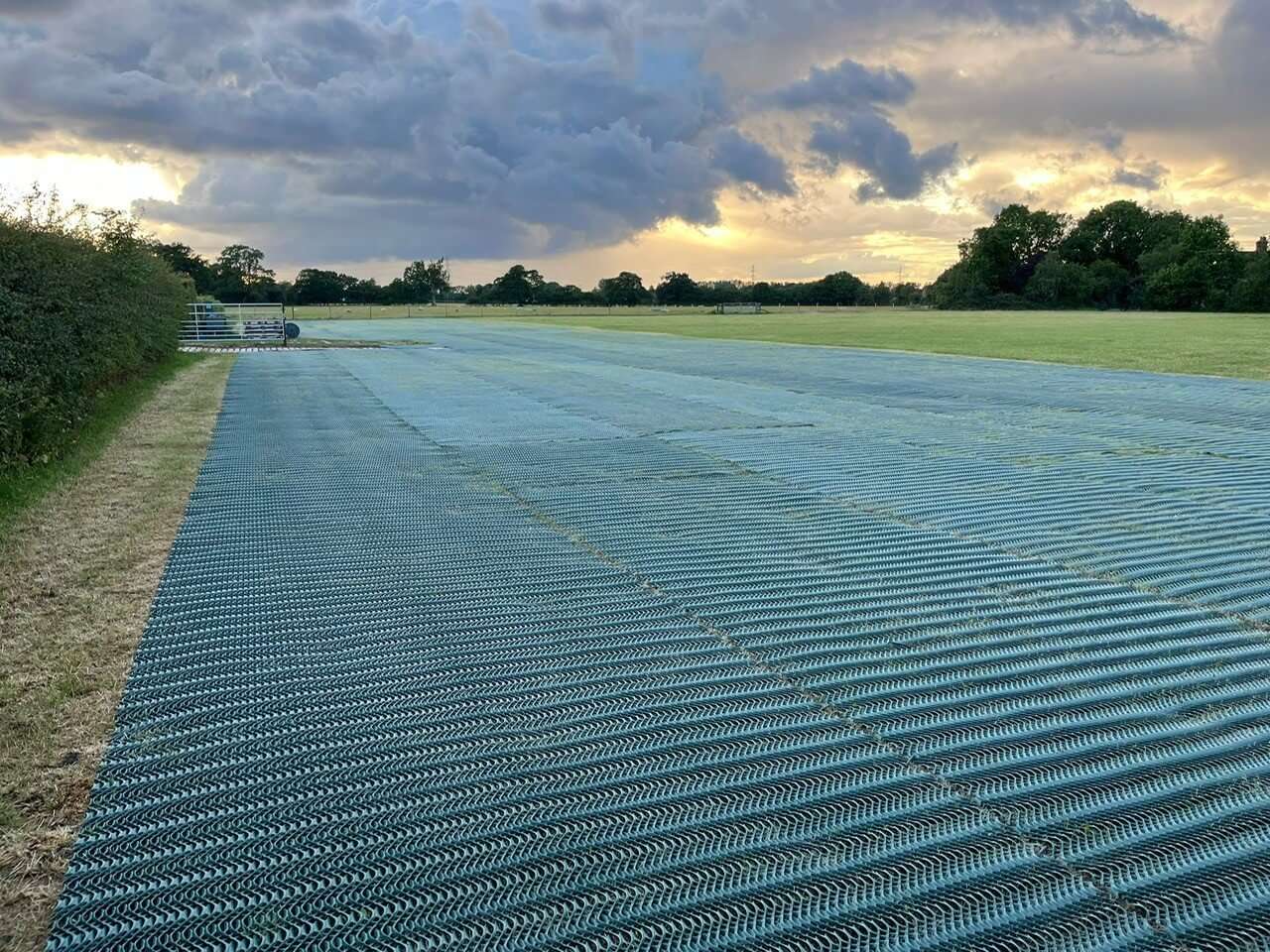 Large overflow parking field reinforced with heavy grass mesh at Battlers Green Farm