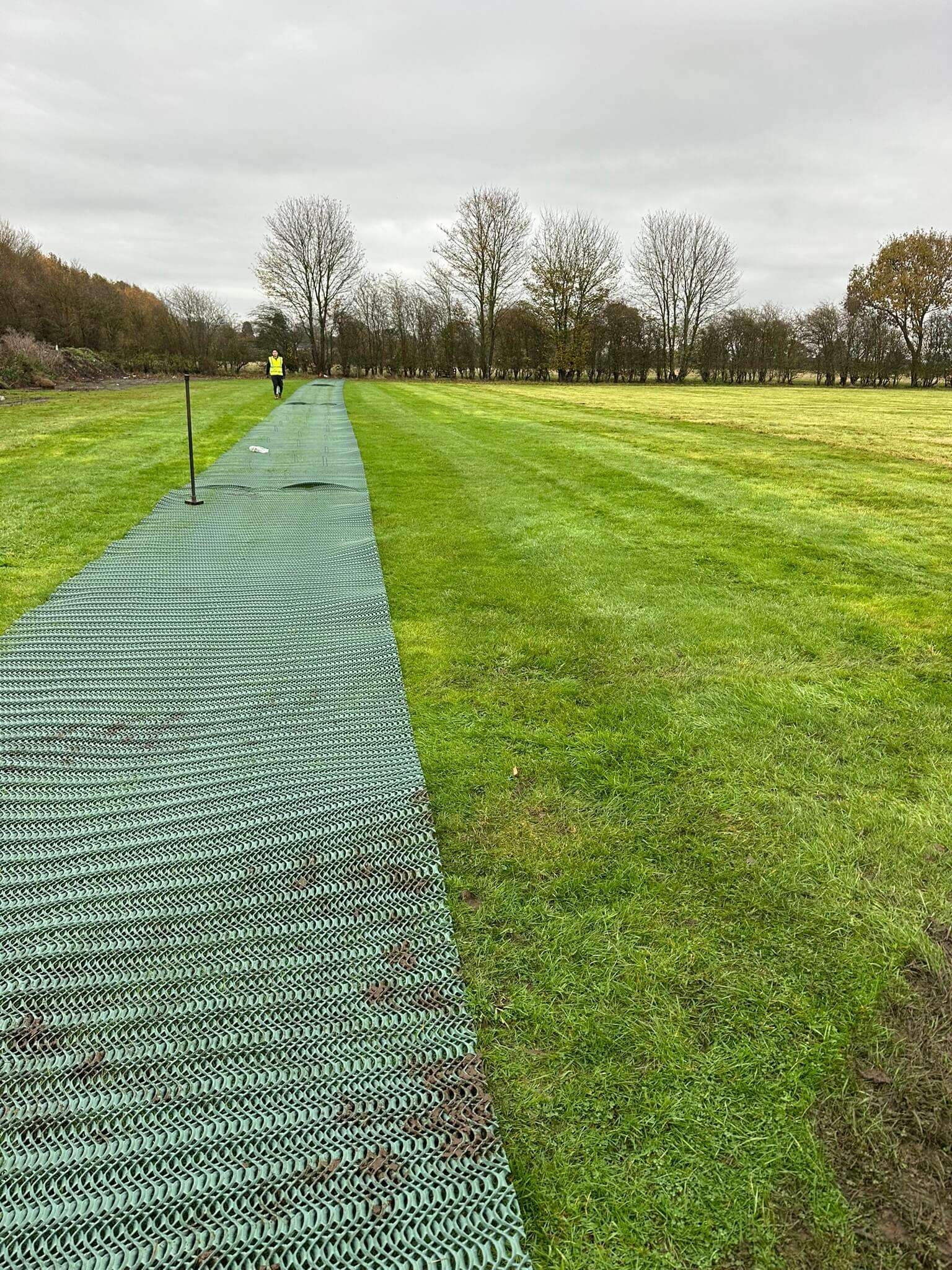 Heavy grass reinforcement mesh installed beside the grass edge at Designer Outlet York