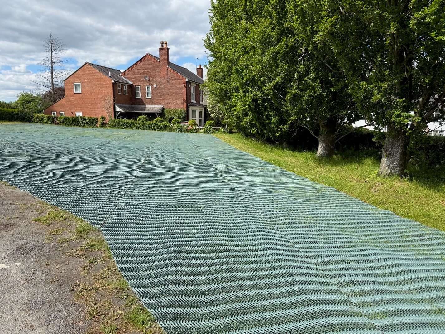 Heavy grass reinforcement mesh installed for overflow parking at Glazebury Methodist Church
