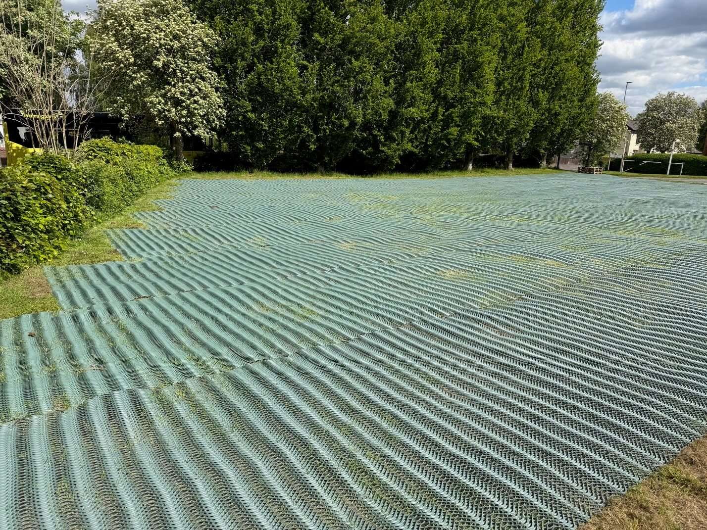 Large reinforced grass parking area at Glazebury Methodist Church