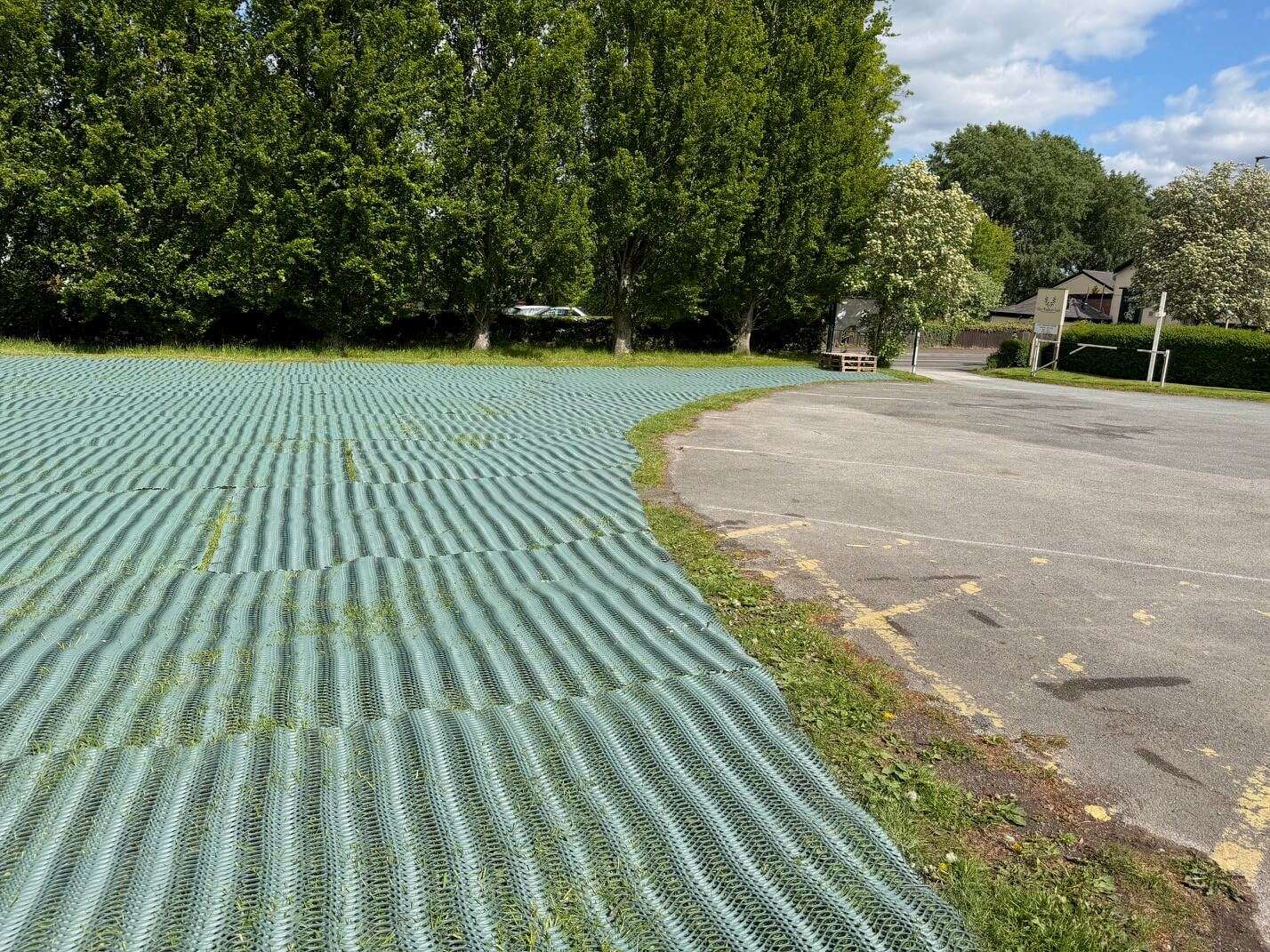 Church overflow parking reinforced with heavy grass reinforcement mesh