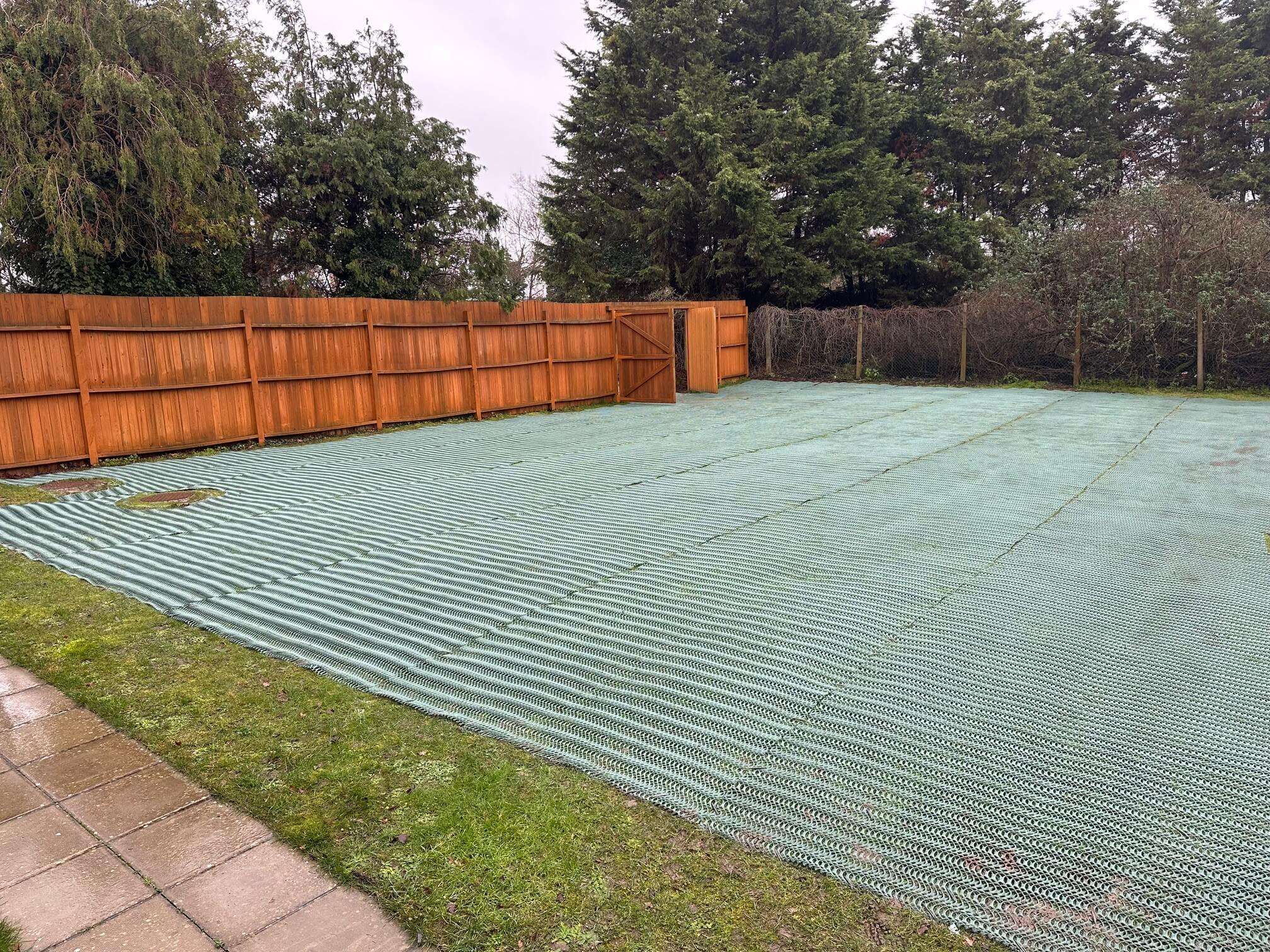 Heavy grass reinforcement mesh installed for church overflow parking at Hillingdon Pentecostal Church