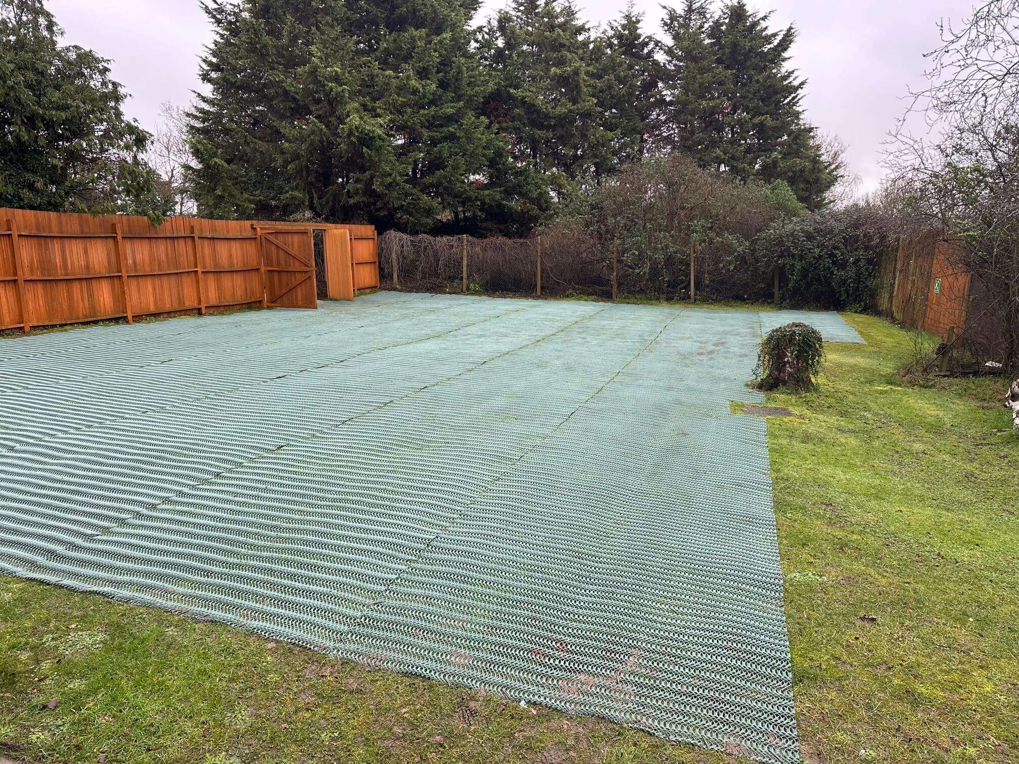 Reinforced grass parking area with heavy grass mesh at Hillingdon Pentecostal Church