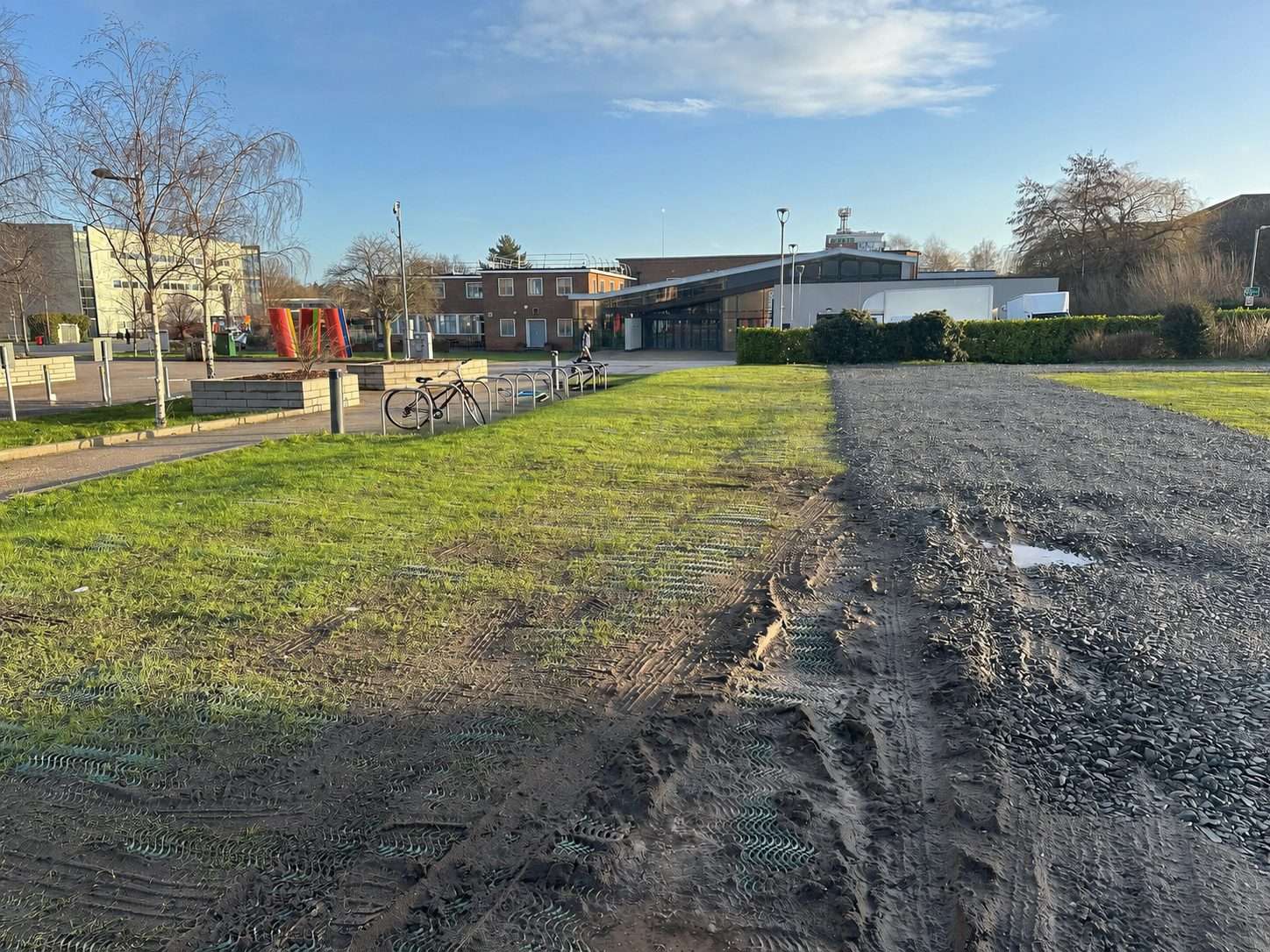 Temporary staff parking with grass reinforcement mesh at Loughborough University